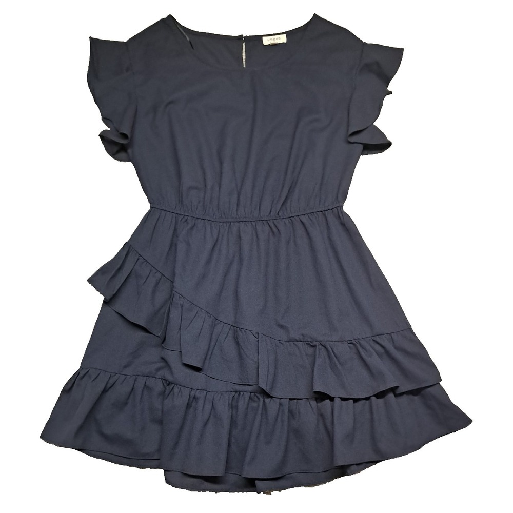 Umgee+ USA Dress Womens Large Flutter Sleeve Tiered Ruffles Boho Summer Short